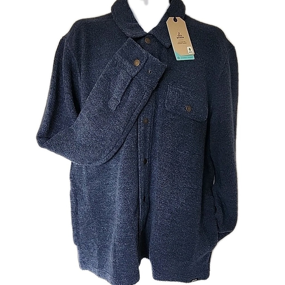 prAna IncrediWool Overshirt Shacket Stormy Night Heather Men's XL Slim Fit